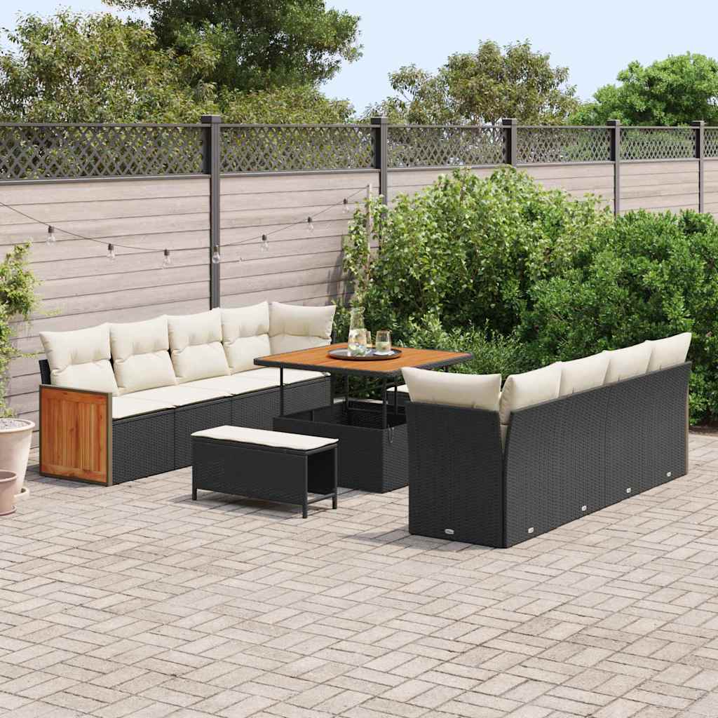 Garten-Sofa-Set 11 pcs Schwarz und Creme 100 x 100 x 71 cm